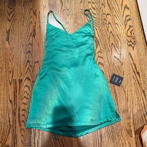 Lulus Green Satin Slip Dress